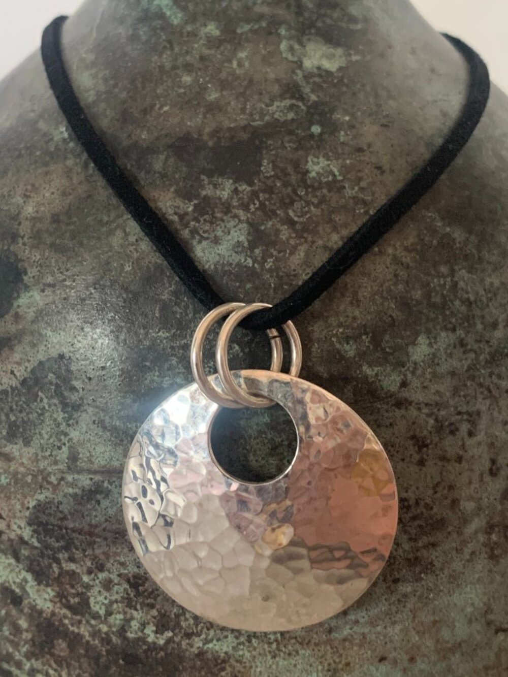 Vintage Hammered Disk Pendant on Suede Choker